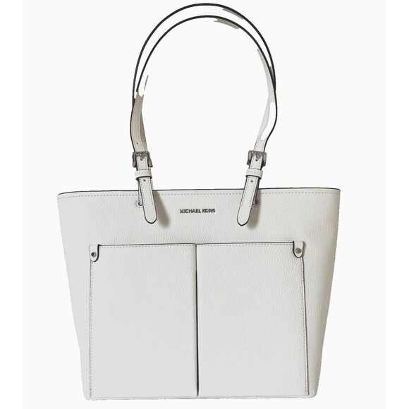 New Michael Kors Jet Set Travel Medium Double Pocket Tote Optic White - Picture 3 of 7